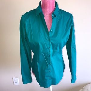 New York & Company Teal Stretch Button Down